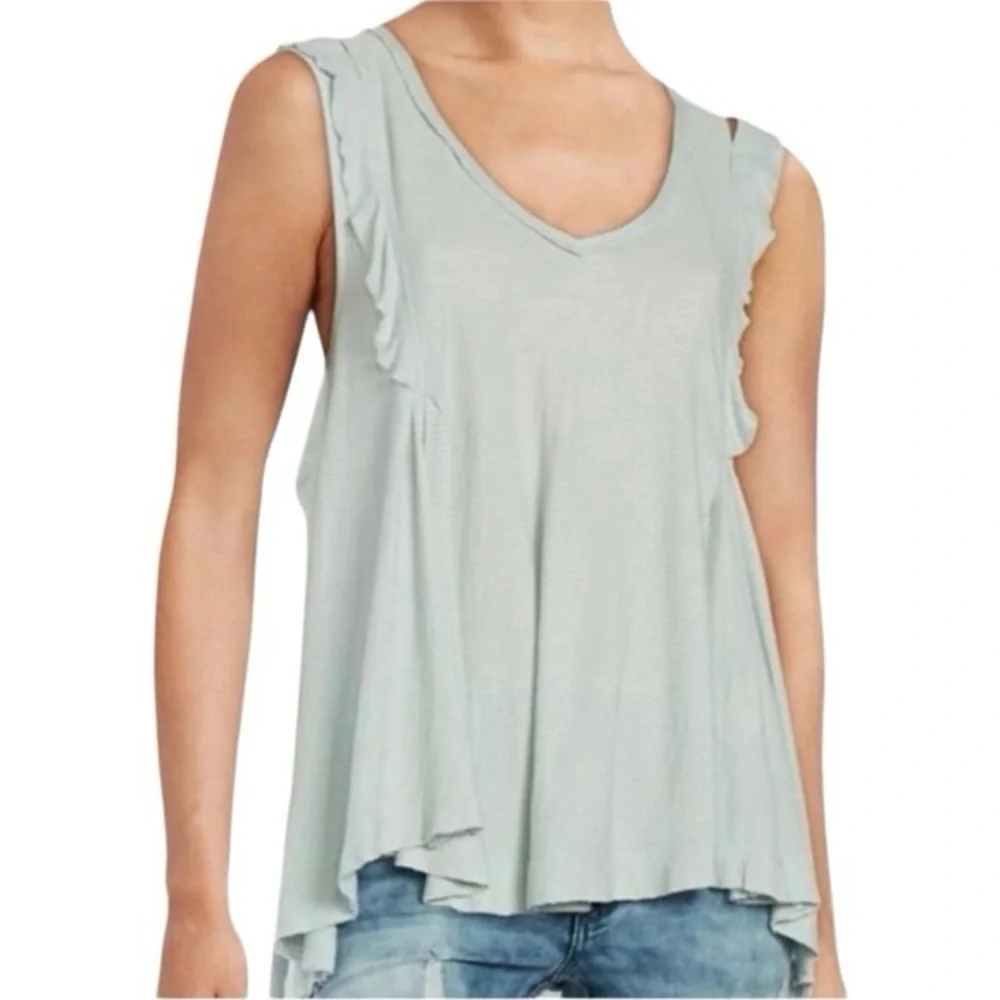 Free People Bondi Waffle Knit Tank Seafoam Green Ruffle Tunic Top Small